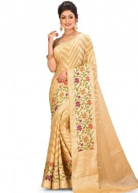 Cream Pure Banarasi Silk Woven Saree