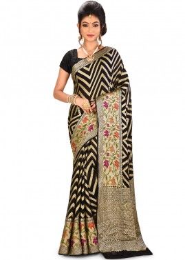 Black Woven Pure Banarasi Silk Saree With Blouse