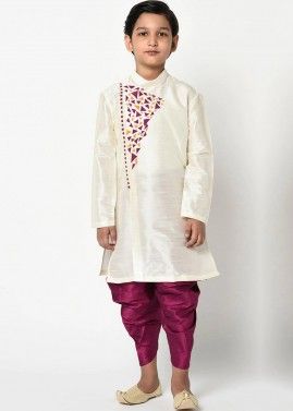 White Readymade Angrakha Style Kids Dhoti Kurta