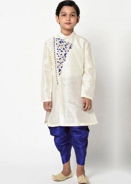 Angrakha Style White Dhoti Kurta For Kids