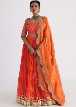 Orange Sequins Embellished Lehenga Choli