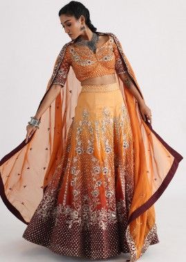 Orange Shaded Embroidered Lehenga Choli