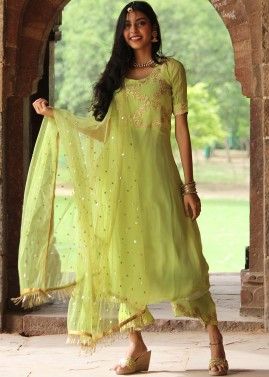 Readymade Green Embroidered Palazzo Suit
