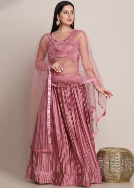 Pink Pleated Style Satin Lehenga Choli