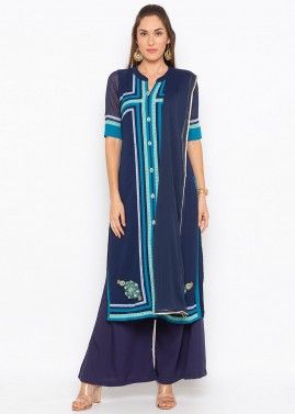 Readymade Navy Blue Embroidered Pant Suit