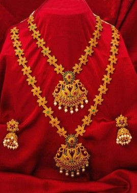 Golden Stone Studded Layered Necklace Set