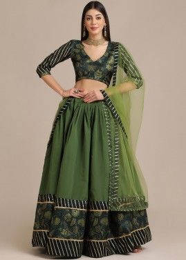 Green Floral Printed Lehenga Choli In Art Silk