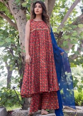 Readymade Red Flared Floral Printed Pant Suit