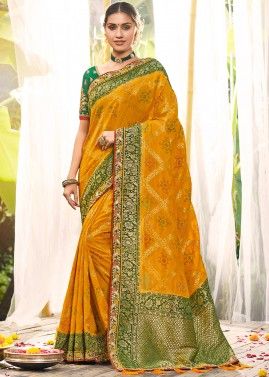 Yellow Art Silk Woven Saree With Blouse