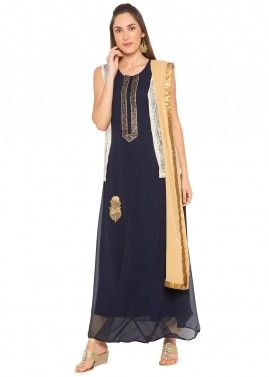 Navy Blue Readymade Georgette Suit