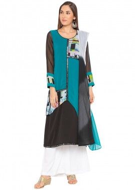 Turquoise Digital Printed Readymade Palazzo Suit