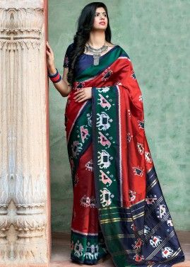 Red Woven Patola Silk Saree With Blouse