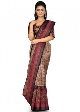 Beige Pure Banarasi Silk Woven Saree With Blouse