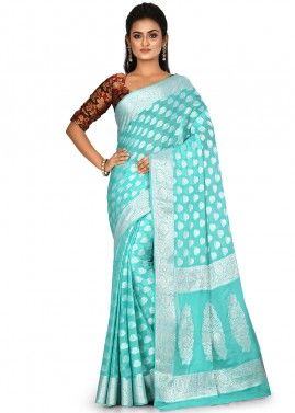 Turquoise Woven Pure Banarasi Silk Saree