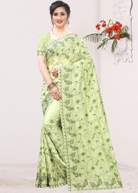 Green Art Silk Embroidered Saree