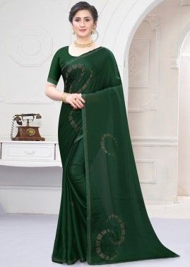 Green Stone Work Saree With Blouse
