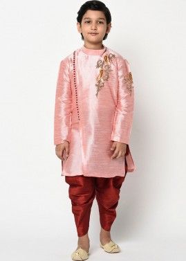 Pink Readymade Dhoti Kurta In Angrakha Style