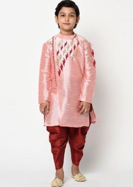 Readymade Embroidered Kids Dhoti Kurta In Pink