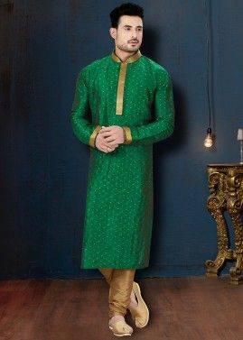 Green Art Silk Readymade Kurta Pajama