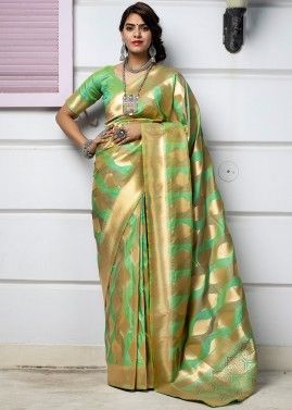 Green Art Banarasi Silk Saree With Blouse