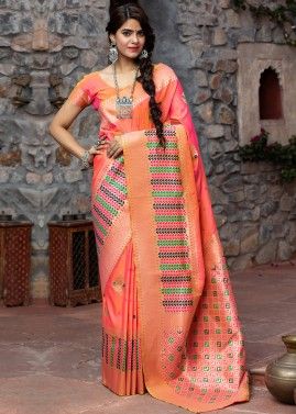 Pink Woven Art Banarasi Silk Saree