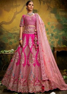 Pink Sequins Embroidered Lehenga Choli In Silk