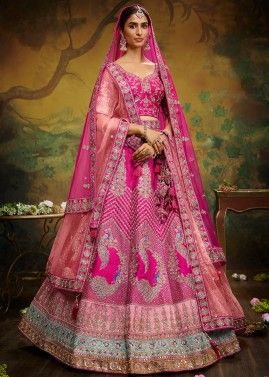 Pink Embroidered Lehenga Choli In Silk