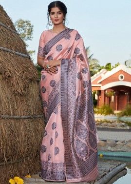 Light Pink Woven Art Banarasi Silk Saree 