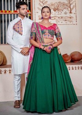 Green Couple Wear Readymade Set In Embroidery
