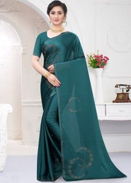 Green Stone Work Saree With Blouse