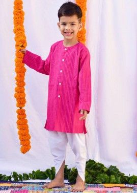 Readymade Pink Cotton Kids Dhoti Kurta