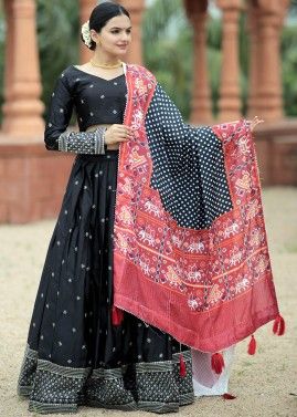 Black  Embroidered Lehenga Choli In Silk