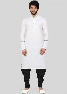White Readymade Art Silk Kurta With Salwar