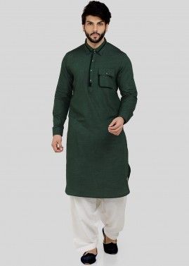 Readymade Art Silk Pathani Suit In Green