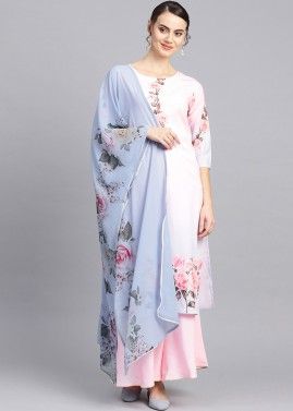 Light Pink Readymade Floral Print Palazzo Suit