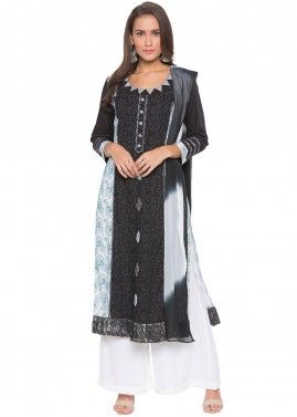 Readymade Black White Floral Printed Palazzo Suit