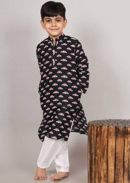 Readymade Kids Pajama With Black Printed Kurta