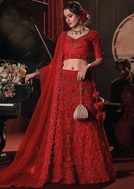 Red Embroidered Lehenga Choli In Net