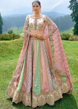 Multicolor Zari Woven Art Silk Lehenga Choli