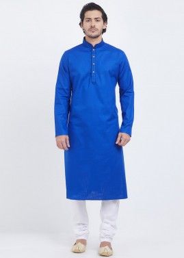 Royal Blue Linen Readymade Kurta With Churidar