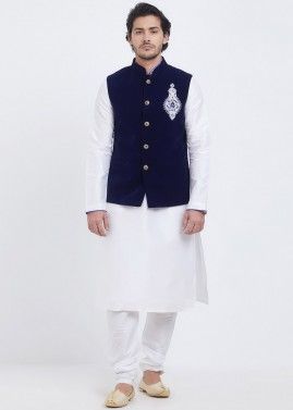 White Readymade Kurta With Nehru Jacket