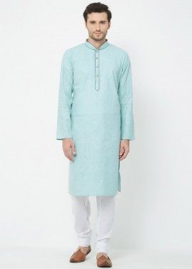 Readymade Plain Kurta Pajama In Turquoise