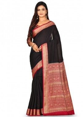 Black Pure Banarasi Silk Woven Saree With Blouse