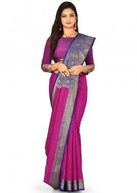 Magenta Woven Pure Banarasi Silk Saree With Blouse