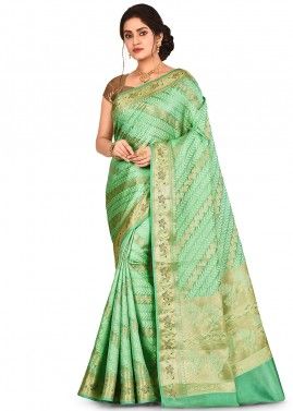 Green Woven Pure Banarasi Silk Saree