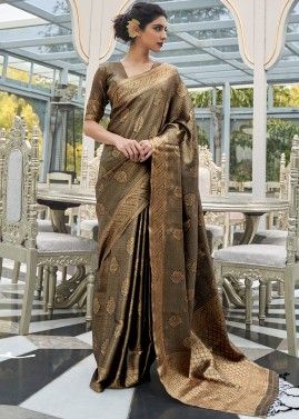 Brown Woven Art Silk Saree With Blouse