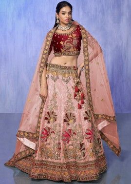 Pink Velvet Lehenga Choli In Sequins Embellishment