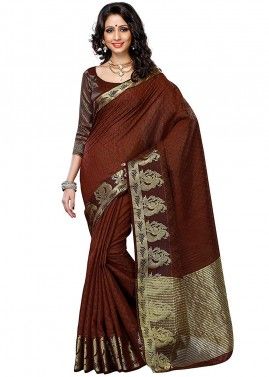 Brown Art Silk Jacquard Woven Saree With Blouse