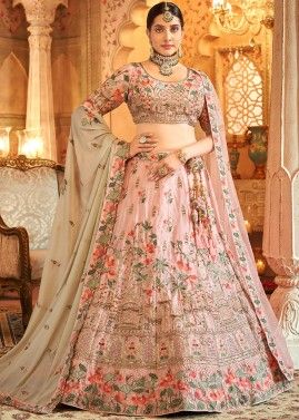 Pink Embroidered Bridal Lehenga Choli In Silk