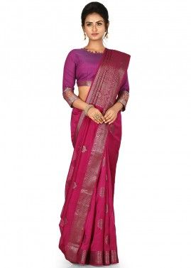 Traditional Pink Woven Saree In Silk